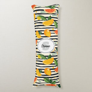 Vibrant Citrus Fruit Pattern with Green Leaves (6) Body Pillow