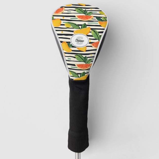 Vibrant Citrus Fruit Pattern with Green Leaves (6) Golf Head Cover (Front)