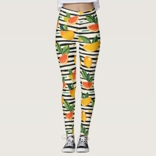 Vibrant Citrus Fruit Pattern with Green Leaves (6) Leggings