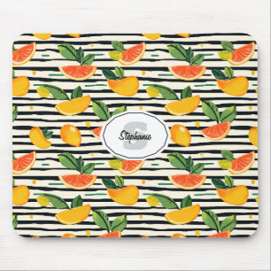 Vibrant Citrus Fruit Pattern with Green Leaves (6) Mouse Pad