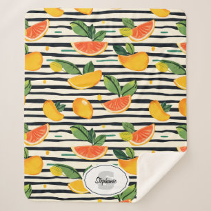 Vibrant Citrus Fruit Pattern with Green Leaves (6) Sherpa Blanket