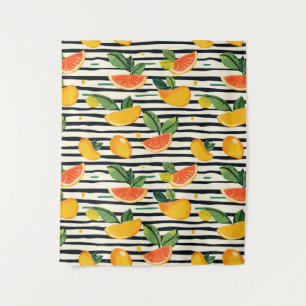 Vibrant Citrus Fruit Pattern with Green Leaves (6) Tapestry
