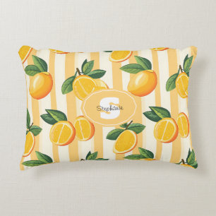 Vibrant Citrus Fruit Pattern with Green Leaves () Accent Pillow