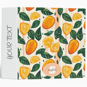 Vibrant Citrus Fruit Pattern with Green Leaves Binder