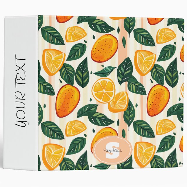 Vibrant Citrus Fruit Pattern with Green Leaves Binder (Front/Spine)