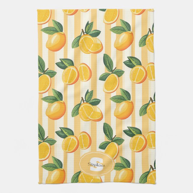 Vibrant Citrus Fruit Pattern with Green Leaves () Kitchen Towel (Vertical)