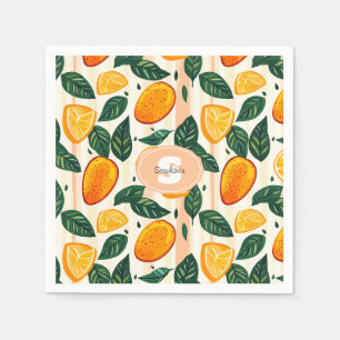 Vibrant Citrus Fruit Pattern with Green Leaves Napkin