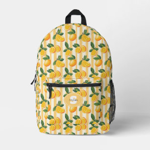 Vibrant Citrus Fruit Pattern with Green Leaves () Printed Backpack