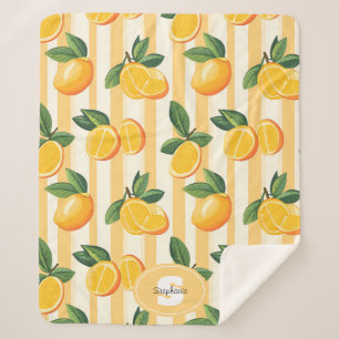 Vibrant Citrus Fruit Pattern with Green Leaves () Sherpa Blanket