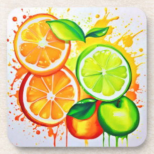 Vibrant Citrus Fruit Splash Art Coaster