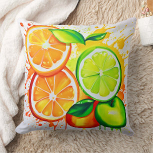 Vibrant Citrus Fruit Splash Art Throw Pillow