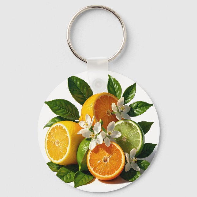 Vibrant Citrus Fruits Blossoms Realistic Keychain (Front)