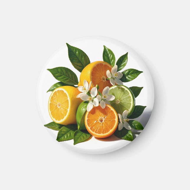 Vibrant Citrus Fruits Blossoms Realistic Magnet (Front)