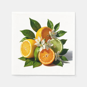 Vibrant Citrus Fruits Blossoms Realistic Napkin