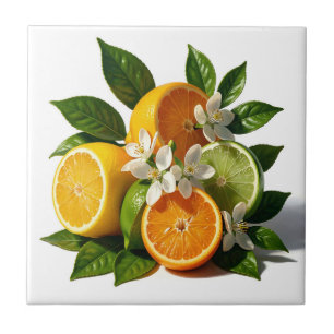 Vibrant Citrus Fruits Blossoms Realistic Tile