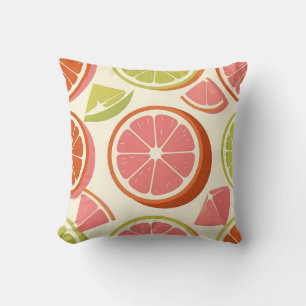 Vibrant Citrus Grapefruit Orange Lime Slices Throw Pillow