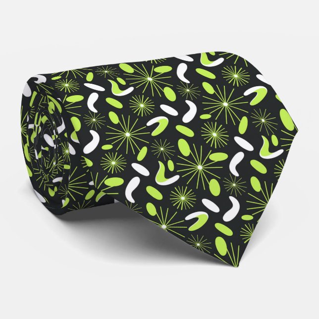 Vibrant Citrus Green Mid-Century Modern Starburst  Tie (Rolled)