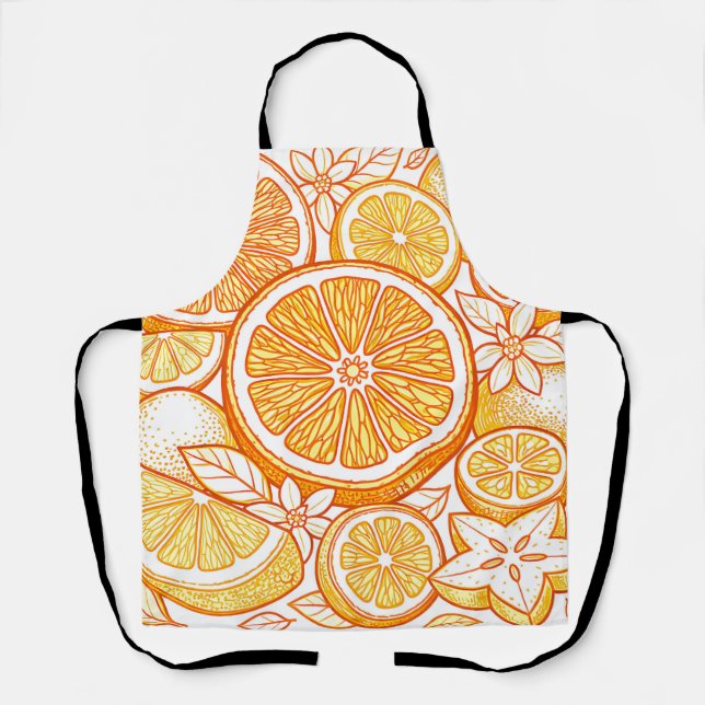 Vibrant Citrus Orange Slice Pattern Apron (Front)