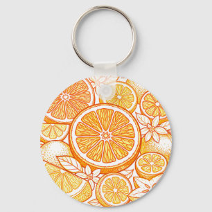 Vibrant Citrus Orange Slice Pattern Keychain