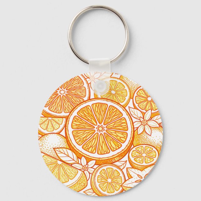 Vibrant Citrus Orange Slice Pattern Keychain (Front)