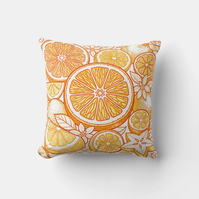 Vibrant Citrus Orange Slice Pattern Throw Pillow (Front)
