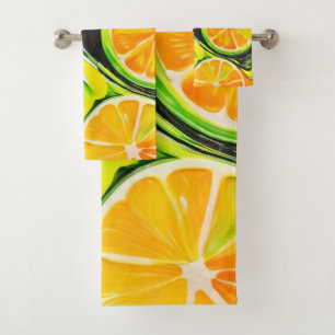 Vibrant Citrus Painting Bath Towel Set