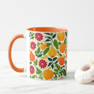 Vibrant Citrus, Pears, and Leaves Pattern Mug
