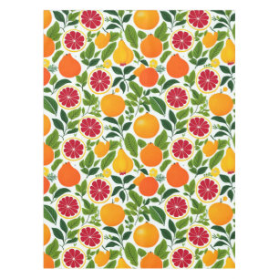 Vibrant Citrus, Pears, and Leaves Pattern Tablecloth