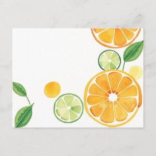 Vibrant Citrus Watercolor on Soft Beige Postcard