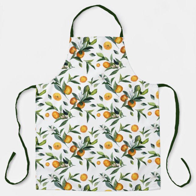 Vibrant Citrus white flower leaves Bright summer Apron (Front)