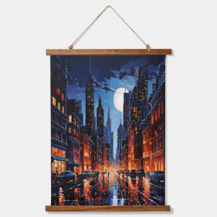 Vibrant Cityscape at Night Urban Art Hanging Tapestry