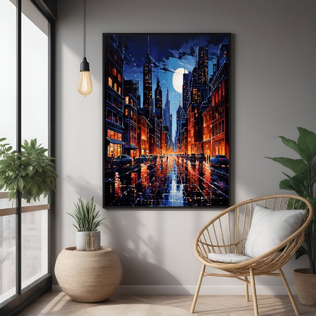 Vibrant Cityscape at Night Urban Art Poster (Creator Uploaded)