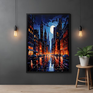 Vibrant Cityscape at Night Urban Art Poster