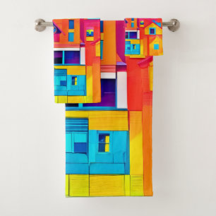 Vibrant Cityscape Dreamscape Art Bath Towel Set