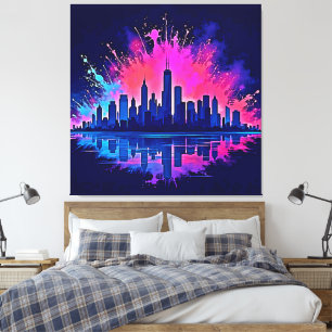 Vibrant Cityscape Splash Art Canvas Print