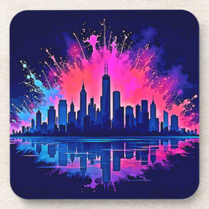 Vibrant Cityscape Splash Art Coaster