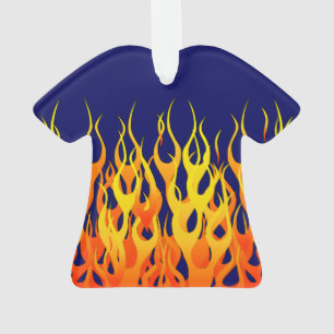 Vibrant Classic Racing Flames on Navy Blue Ornament