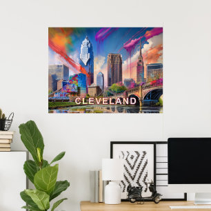 Vibrant Cleveland Ohio Skyline Abstract Art Poster