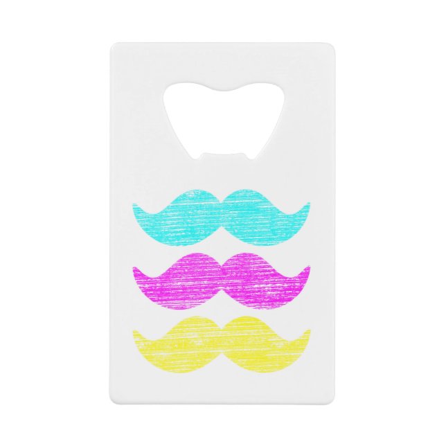 Vibrant CMY Moustache Pattern Bar Tool Credit Card Bottle Opener (Front)