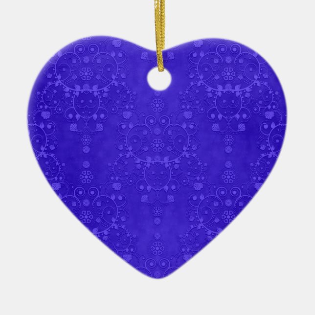 Vibrant Cobalt Blue Fancy Damask Pattern Ceramic Ornament (Front)