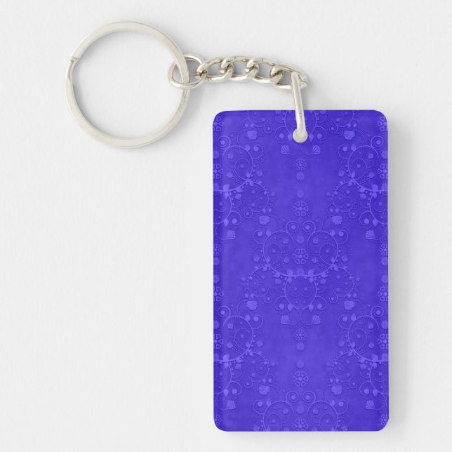 Vibrant Cobalt Blue Fancy Damask Pattern Keychain (Front)