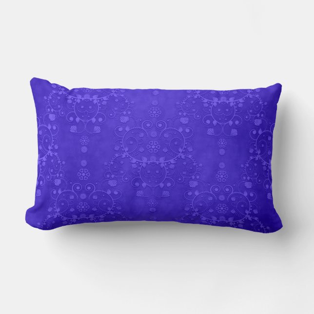 Vibrant Cobalt Blue Fancy Damask Pattern Lumbar Pillow (Front)