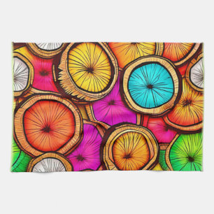 Vibrant Coconut Slice Abstract Design Kitchen Towel