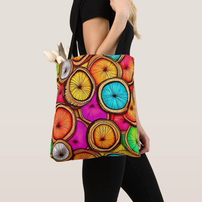 Vibrant Coconut Slice Abstract Design Tote Bag (Close Up)