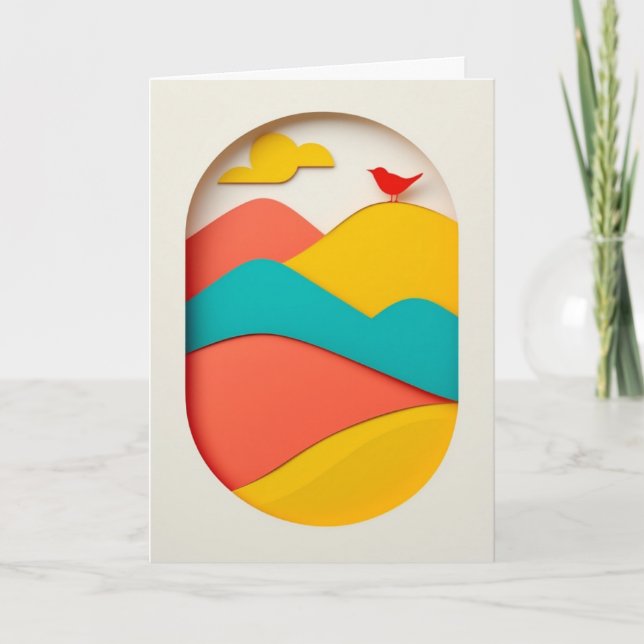Vibrant Collage Mountains Bird Card (Front)