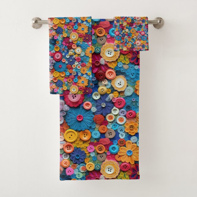 Vibrant Collection of Colourful Button Flowers Bath Towel Set (Insitu)