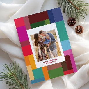 Vibrant Color Block Geometric Photo Christmas Holiday Card