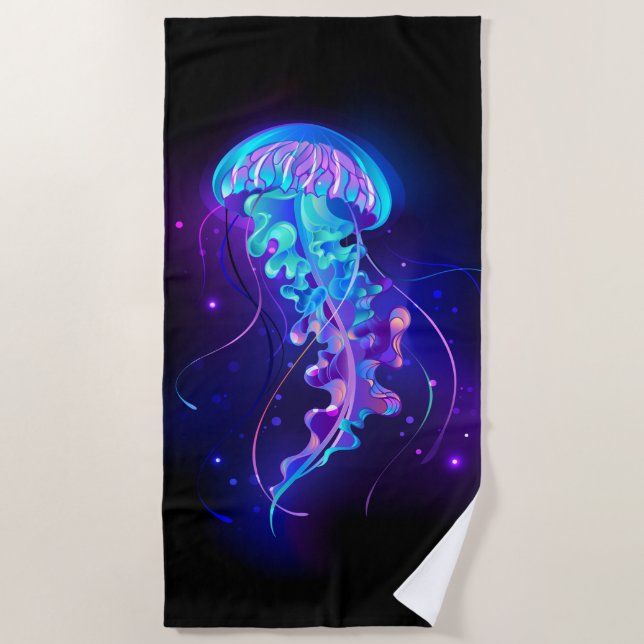 Vibrant Color Glowing Jellyfish Beach Towel (Front)