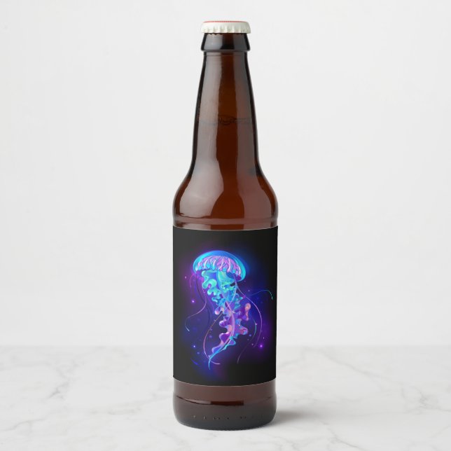 Vibrant Color Glowing Jellyfish Beer Bottle Label (Front)