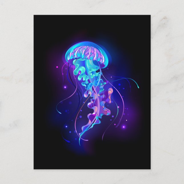 Vibrant Color Glowing Jellyfish Invitation Postcard (Front)